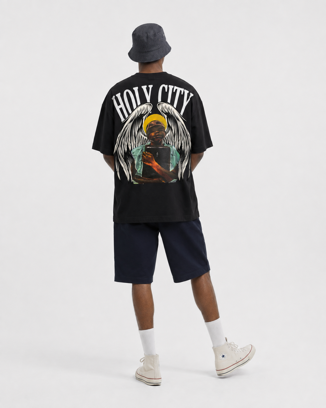 Holy City black T-shirt, back view