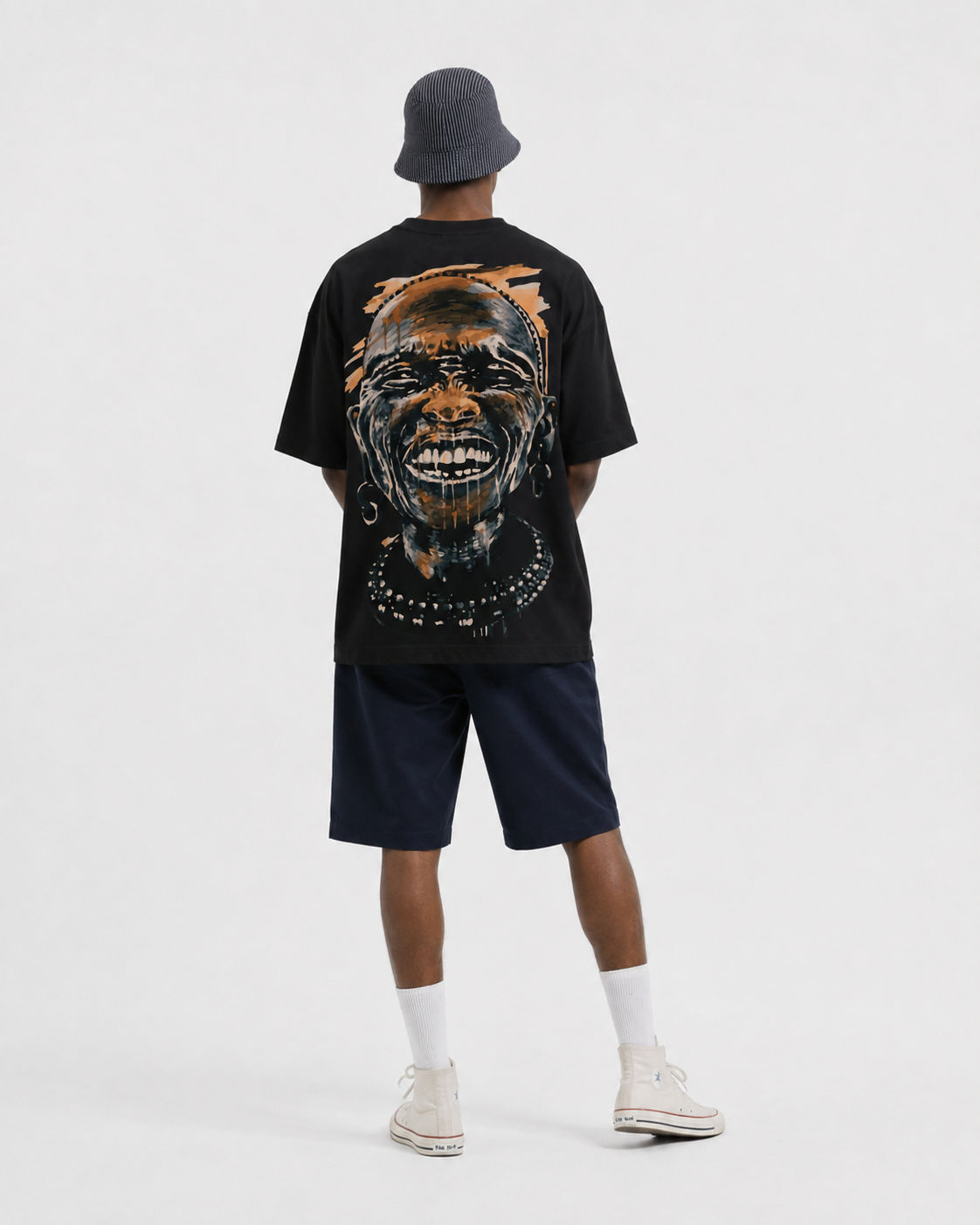 Old Lady Back Print black T-shirt, back view