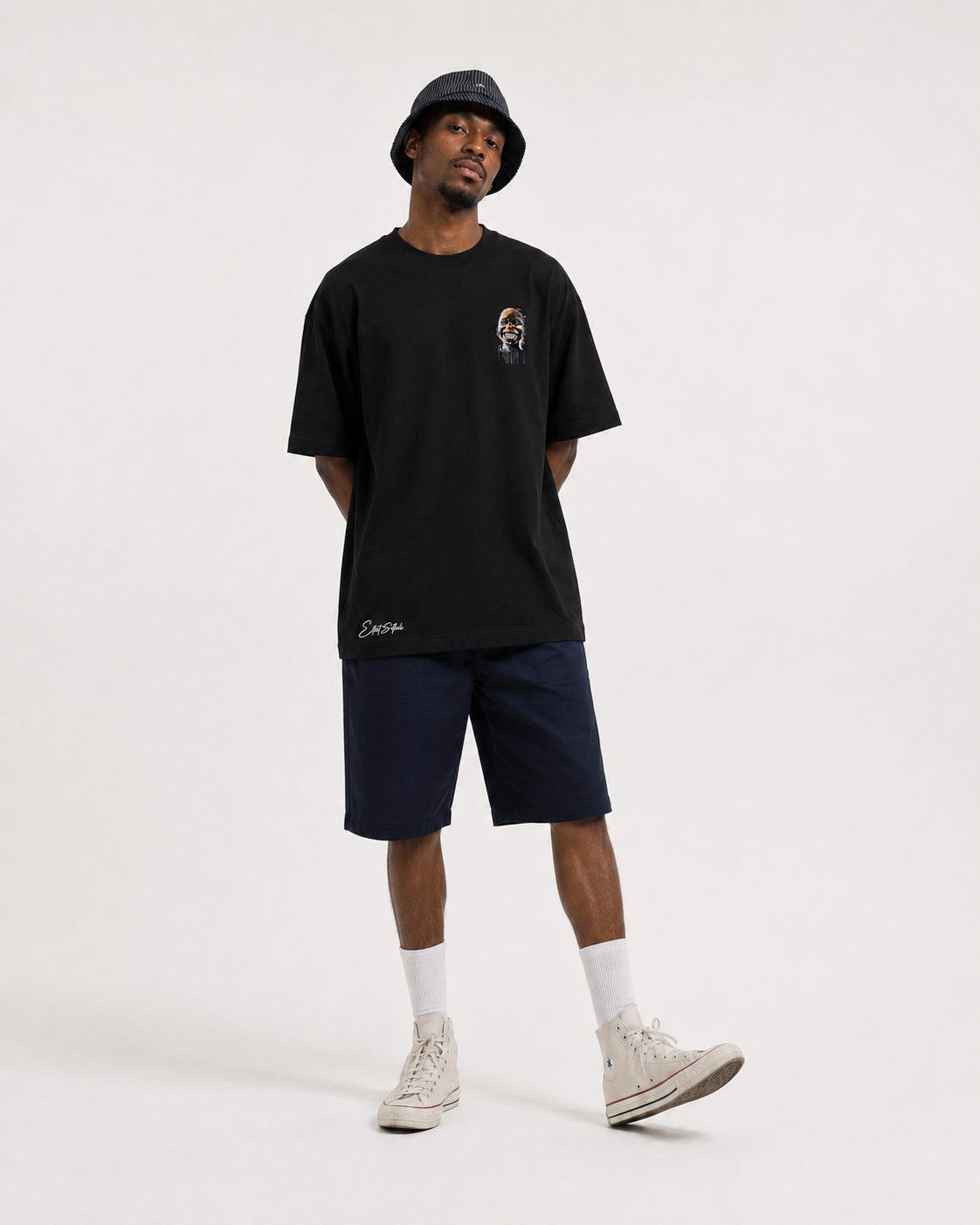 The Mentor black T-shirt, front view
