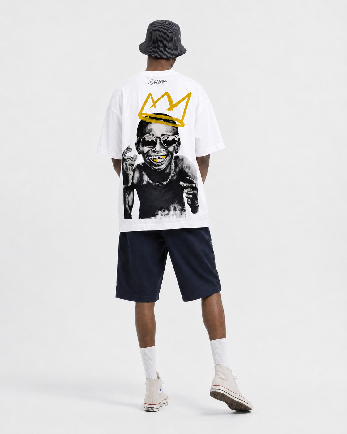 young-king-crown-signature-white-model-2 Young King Crown & Signature white T-shirt — reverse view