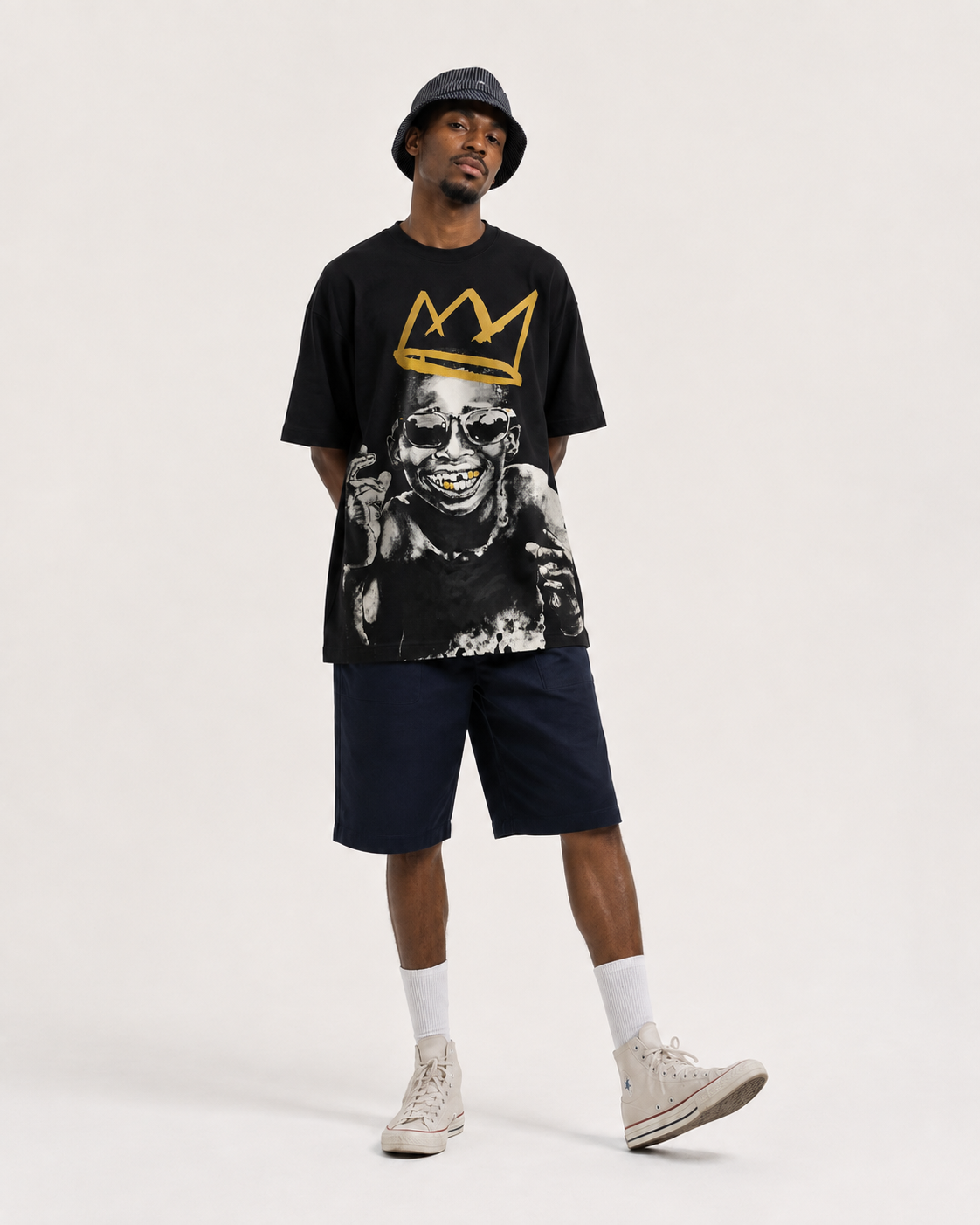 Young King Gold Crown T-Shirt — Front Young King Gold Crown black T-shirt, front view